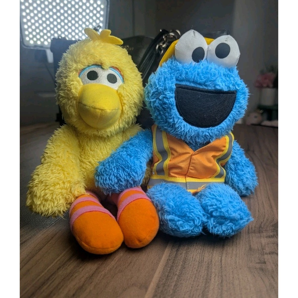 Sesame Street Big Bird & Cookie Monster Plush Bundle Gund Construction Worker